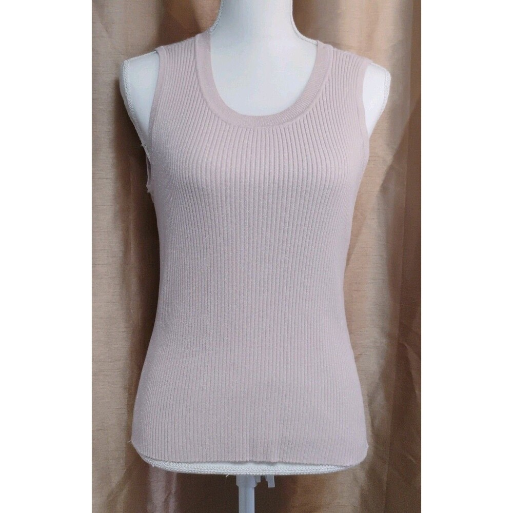 White House Black Market Pink Shimmer/Glam Metallic Rib Knit Tank Round Neck L